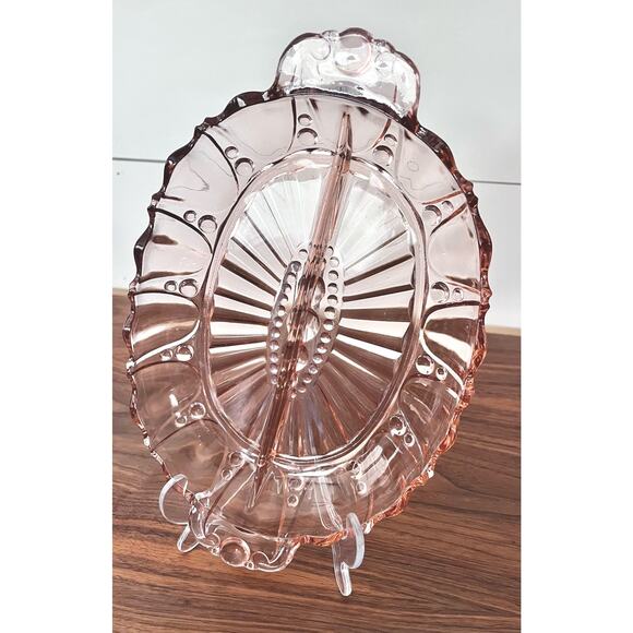 Oyster and Pearl Pink 12" Oval 2 Part Relish Dish by Anchor Hocking Vintage - Picture 6 of 12